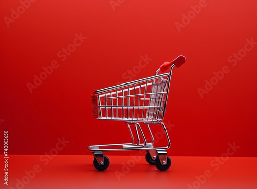 a small shopping cart on a red surface