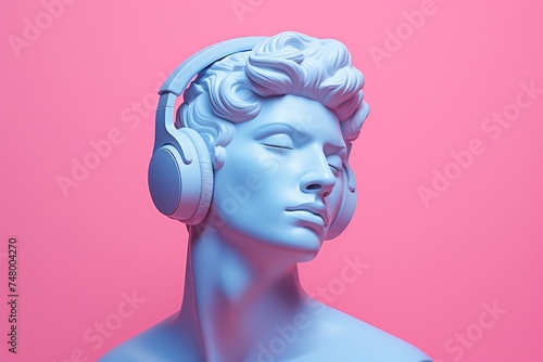 a statue with headphones on