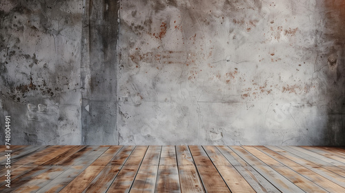 Free space of minimalist wall with wooden floor for poster background