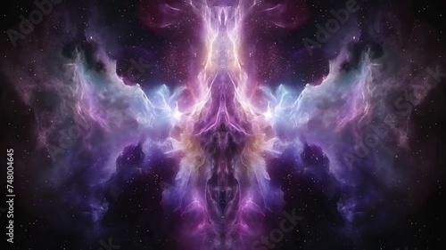 Vivid Cosmic Nebula, Symmetrical Abstract Universe Background with Bright Colors