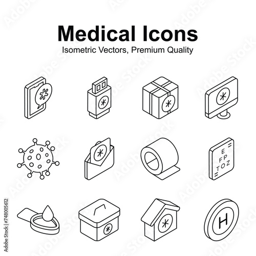 Medical and healthcare isometric vectors set in modern design style