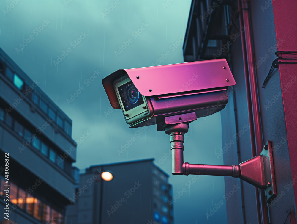 a pink camera on a wall a pink camera on a wall