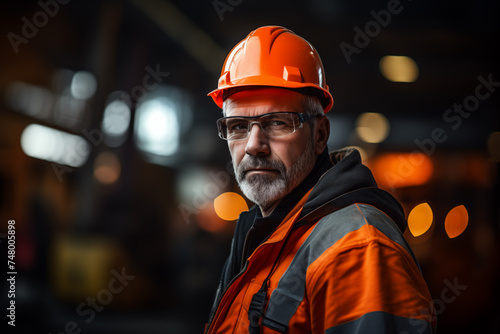 A worker in special clothes at a factory in a helmet against the background of production