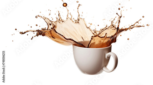 Coffee Splash, Realistic Portrait Isolated On PNG OR Transparent Background.