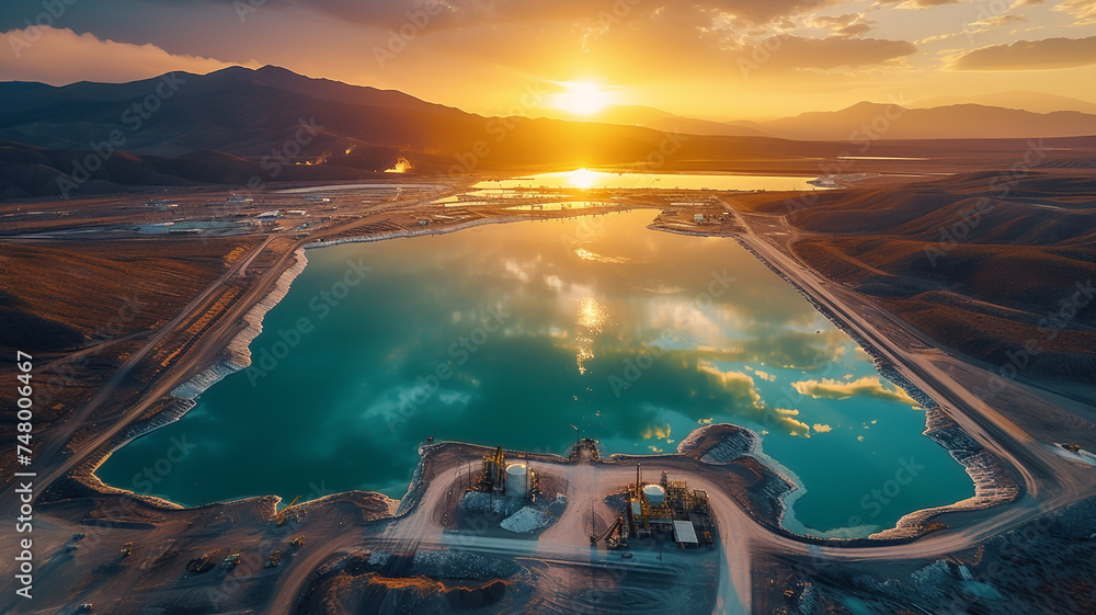 Salt lake for lithium extraction in South America, AI generated - obrazy, fototapety, plakaty 