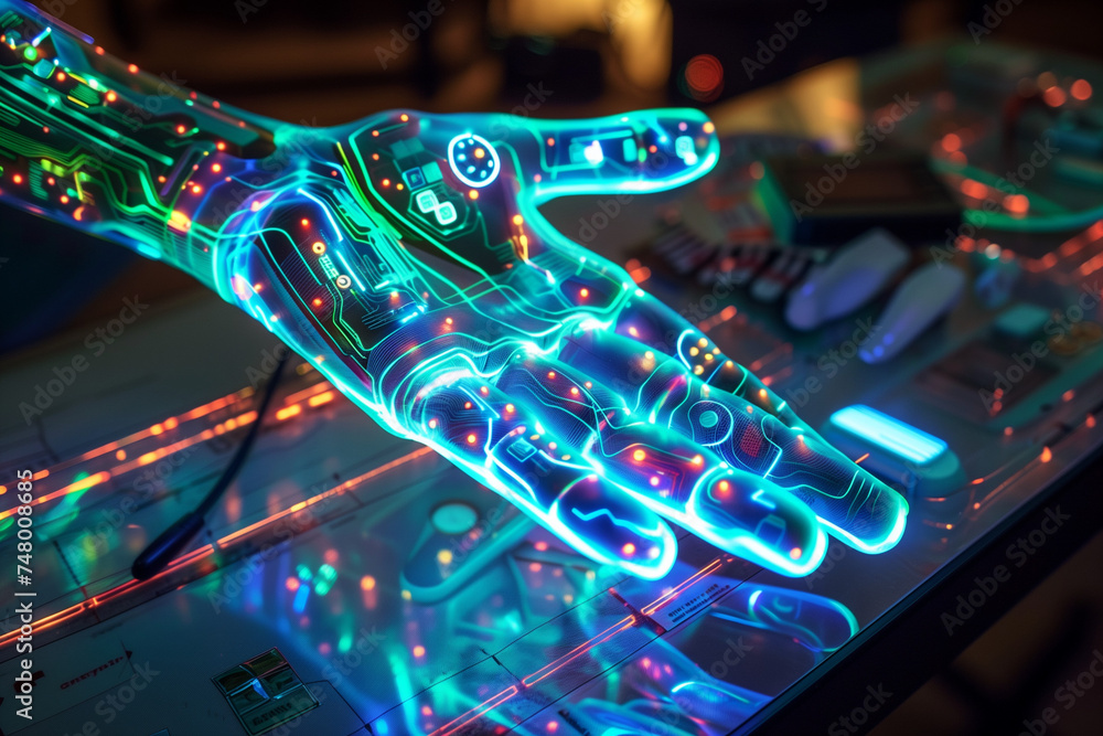 3D rendered neon hand 3D rendered neon hand