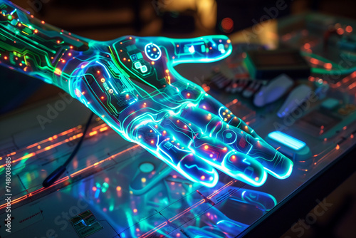 3D rendered neon hand 