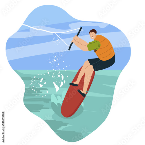 People do summer water sports. Flat graphic vector illustration isolated on white background