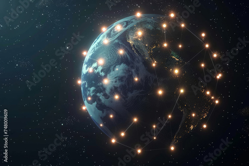 A globe with a network of lights around it