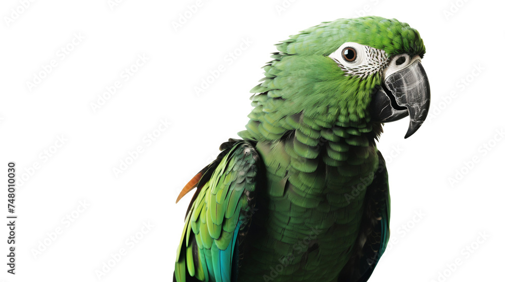 Portrait of a green parrot, isolated on transparent background