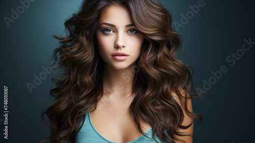 girl with long and shiny wavy hair beautiful look
