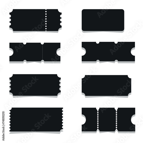 Collection of black ticket templates, coupons isolated on white background