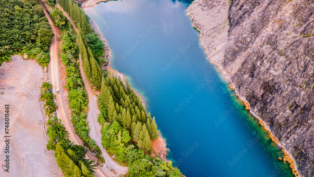 Old Thap Put Stone Quarry, Thong Lang Cave, Thap Put District, Phang Nga, Thailand 82180, Switzerland, Phang Nga New tourist check-in point, beautiful blue water, pine forest in the valley.