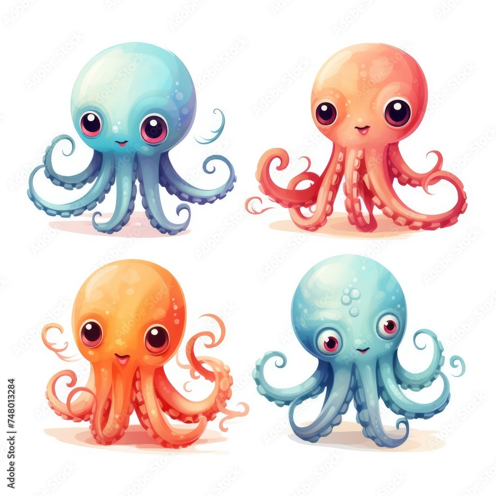 Set of octopuses on a white background Set of octopuses on a white background