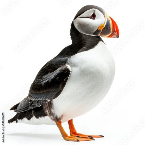Atlantic Puffin or Common Puffin isolated on white background photo