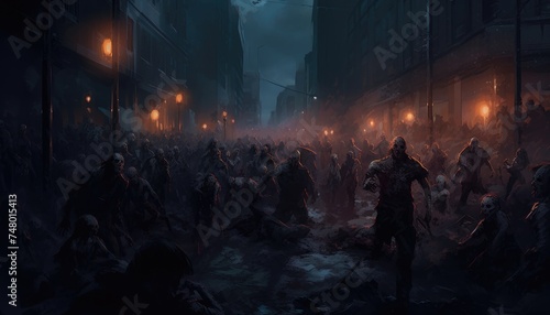 zombie crowd walking at night,halloween photo
