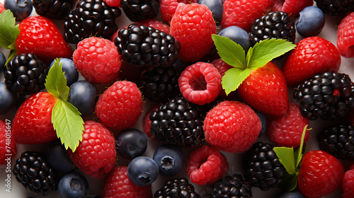 A fresh assortment of colorful mixed berries against spotless background