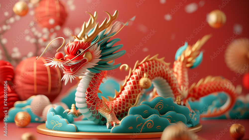 Dragon 3D chinese 2024 year gold new lunar podium happy background red golden. Chinese dragon 3D banner china festive illustration Dragon 3D chinese 2024 year gold new lunar podium happy background red golden. Chinese dragon 3D banner china festive illustration