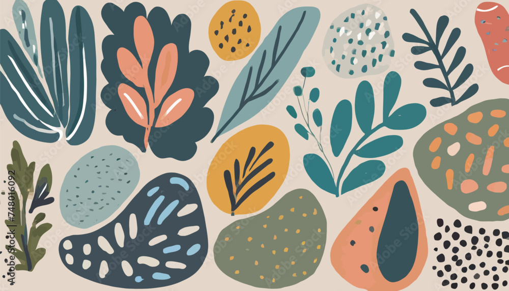 Set of various abstract shapes, doodles and plants. Hand drawn doodles. Modern contemporary fashion illustration. Flat design, hand drawn cartoon, vector Set of various abstract shapes, doodles and plants. Hand drawn doodles. Modern contemporary fashion illustration. Flat design, hand drawn cartoon, vector