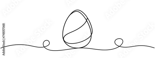 Egg line art, Continuous one line drawing of single egg shape, Black and white graphics