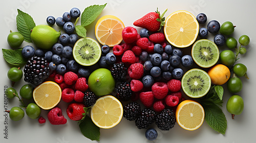 A selection of assorted fruits arranged on a white background