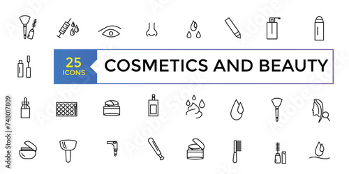 Cosmetic properties line icons. Vector illustration. Skin care line icons set. outline icons related to beauty and spa.