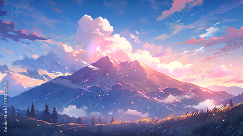 2d illustration of an amazing beautiful mountain
