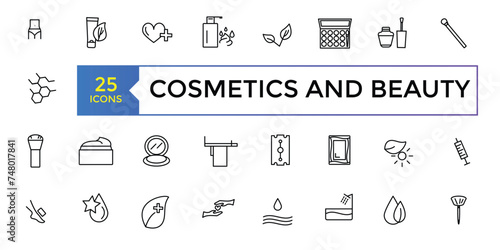 Cosmetic properties line icons. Vector illustration. Skin care line icons set. outline icons related to beauty and spa.