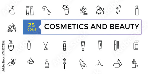 Cosmetic properties line icons. Vector illustration. Skin care line icons set. outline icons related to beauty and spa.