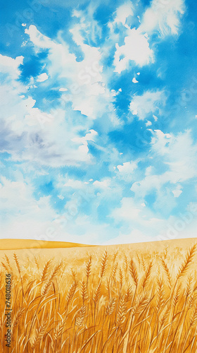 Obraz na płótnie 麦畑と空の水彩画