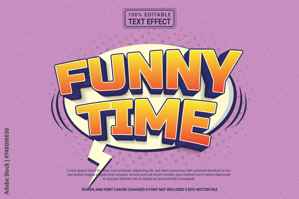 Editable text effect Funny time 3d cartoon template style modern ...