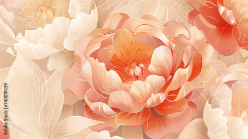 Beautiful abstract peony rose floral illustration