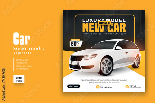 Car rental promotion social media post banner template