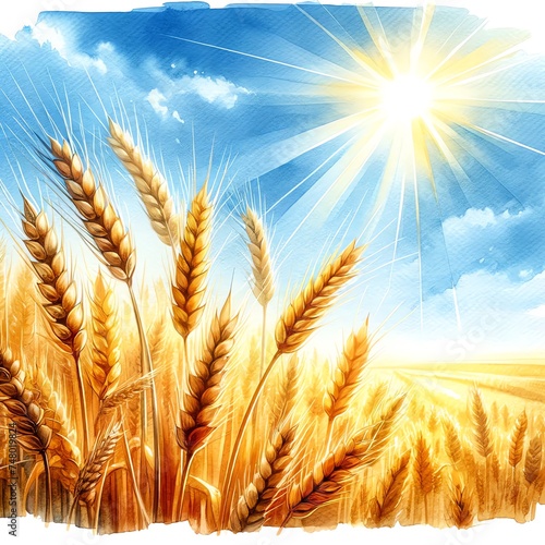 Watercolor of Golden Wheat Field on a Sunny Day