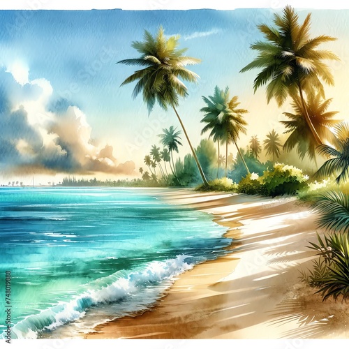 Watercolor of Tropical Beach