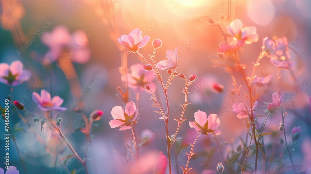 Nature Background, Natural flowers with sunset