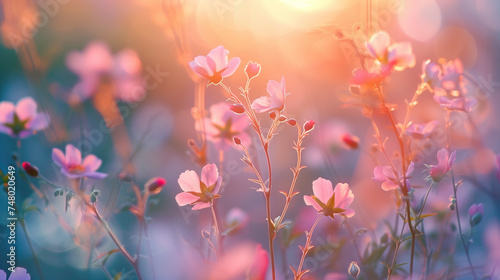 Nature Background, Natural flowers with sunset