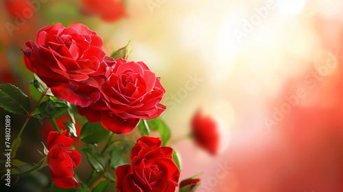 Beautiful red spray roses blurred background  16