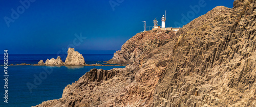 Columnar Jointing Structures Of Punta Baja, Lava Flows, Volcanic Rocks, Las Sirenas Reef, Cabo de Gata-Níjar Natural Park, UNESCO Biosphere Reserve, Almería, Andalucía, Spain, Europe