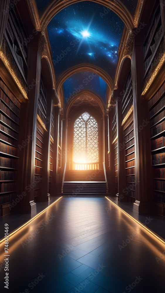 Illustration. Universal Library Akashic Chronicles, vertical background.