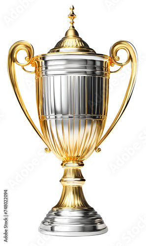 Golden and silver prize championship trophy cup isolated on white