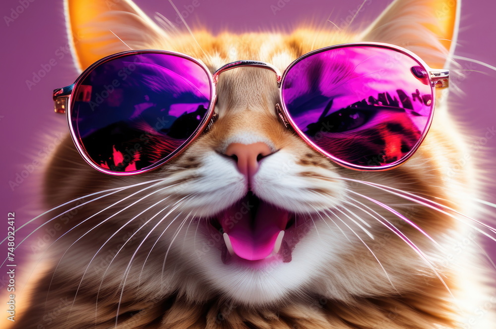Ginger Cat Wearing Sunglasses on Vibrant Background Ginger Cat Wearing Sunglasses on Vibrant Background