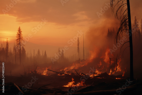 Incide Forest wildfire. Concept for a news about global warming  climate change  natural disasters.