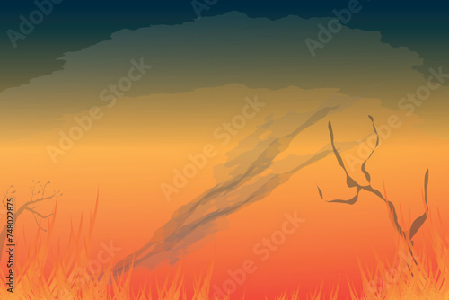 Environment protection illustration. Forest and bush fire.