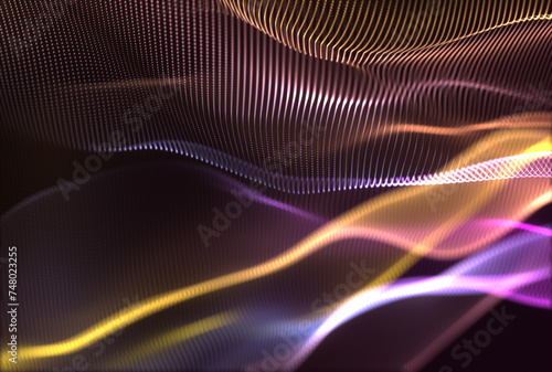 Digital wave with many dots and particles. Abstract wave background. Technology or science.