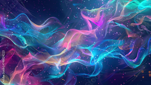 Abstract Futuristic Background With Glowing Forms Float In A  Serene And Undefined Space. Dreamscape Neon Digital Texture