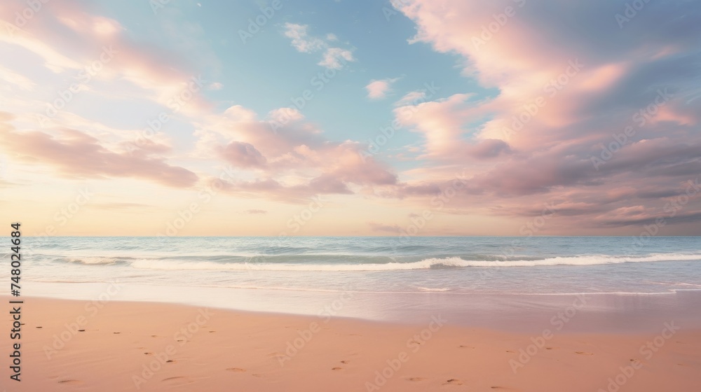 Tranquil sandy beach and pastel sky landscape
