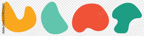 Organic amoeba blob shape abstract green color with line vector illustration isolated on transparent background. Set of irregular round blot form graphic element. Doodle drops with outline circle 