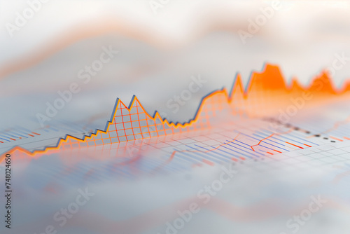 Illustration of orange business analysis graphics on white background. Progress infographic.