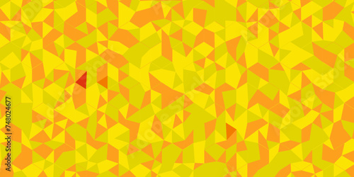 Seamless geometric pattern square shapes low polygon backdrop background. Abstract geometric wall tile and metal cube background triangle wallpaper. Orange and yellow polygonal background.